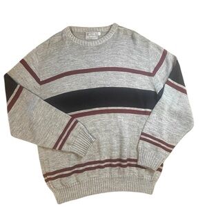 Vintage LE TIGRE Gray Burgundy Striped Crewneck Pullover Sweater MADE USA